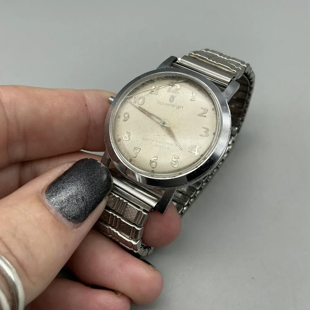 Vintage Sovereign Mens Watch 34mm Cream Dial Manual NON WORKING Wind For Parts